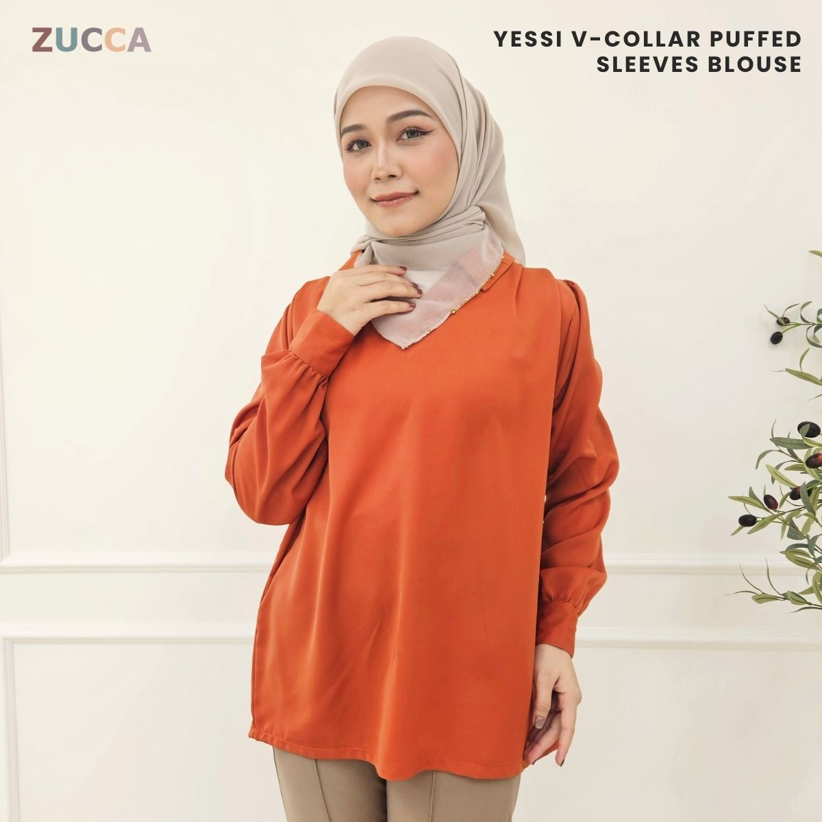 ZUCCA YESSI V-COLLAR PUFFED SLEEVES BLOUSE - MA019