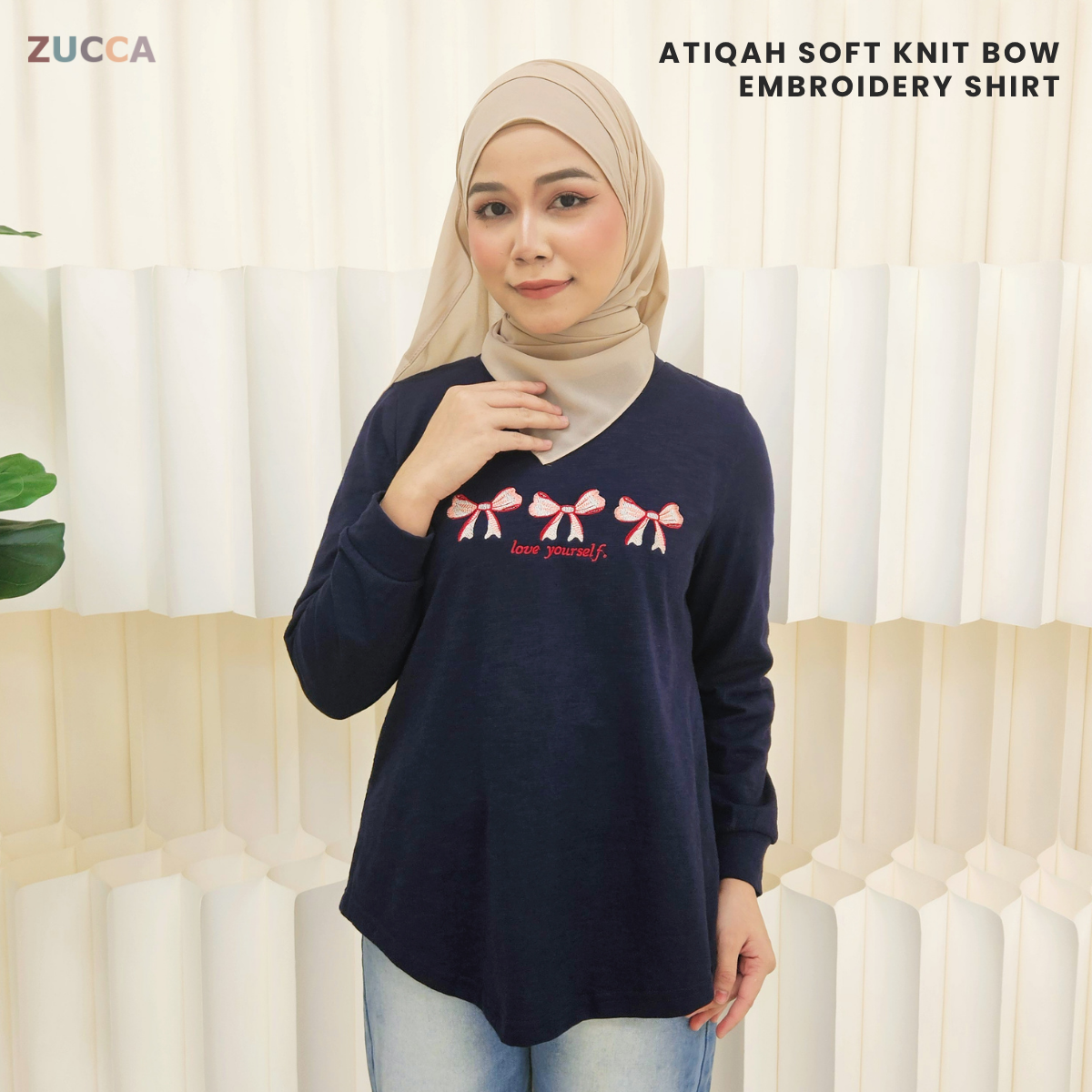 ZUCCA ATIQAH SOFT KNIT BOW EMBROIDERY SHIRT - MA028A