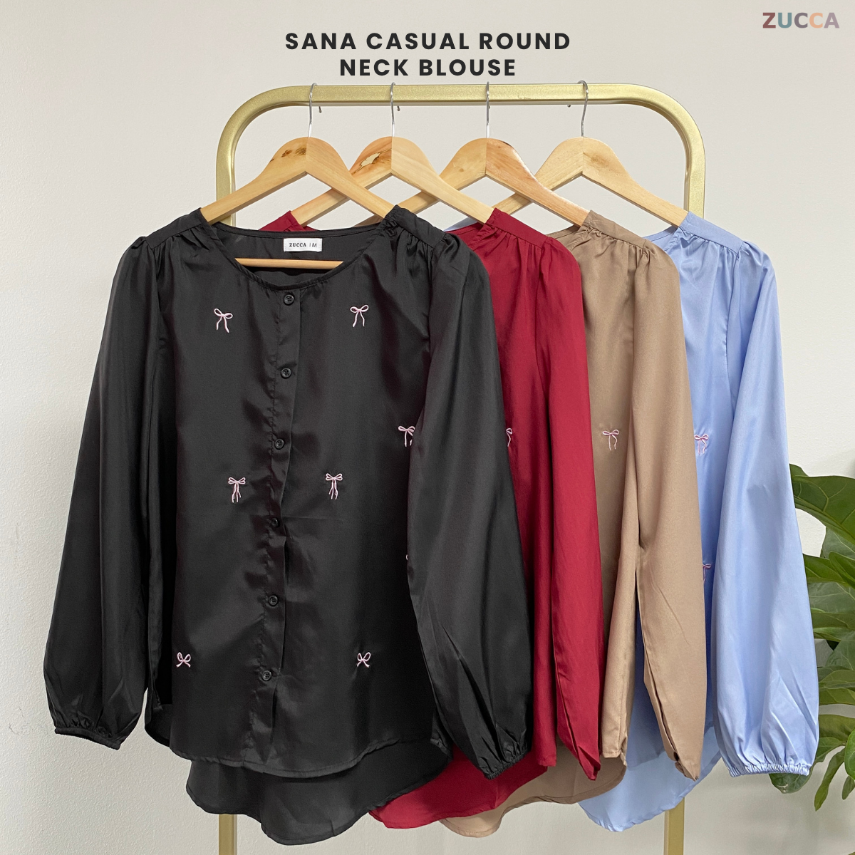 ZUCCA SANA CASUAL ROUND NECK BLOUSE MA067 - Blouse Wafle Cotton