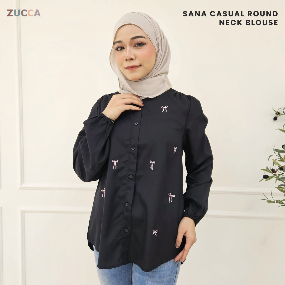 ZUCCA SANA CASUAL ROUND NECK BLOUSE MA067 - Blouse Wafle Cotton