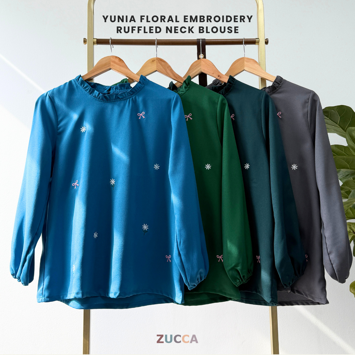 ZUCCA YUNIA SULAMAN BUNGA RUFFLED NECK BLOUSE WANITA - MA069