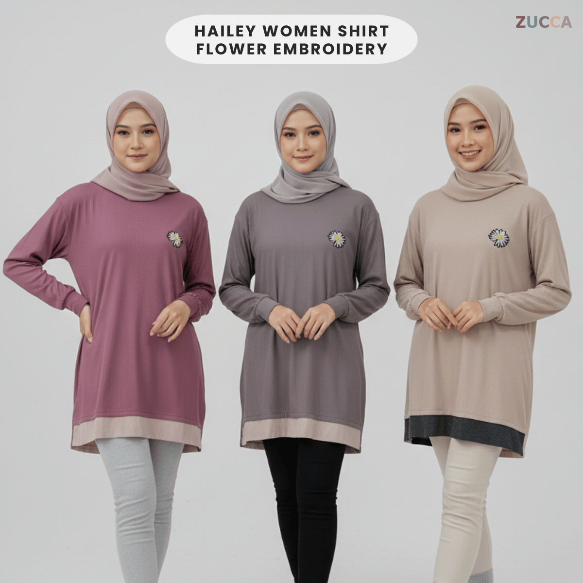 ZUCCA HAILEY T-SHIRT PEREMPUAN FLOWER EMBROIDERED LONG SLEEVE - MA095