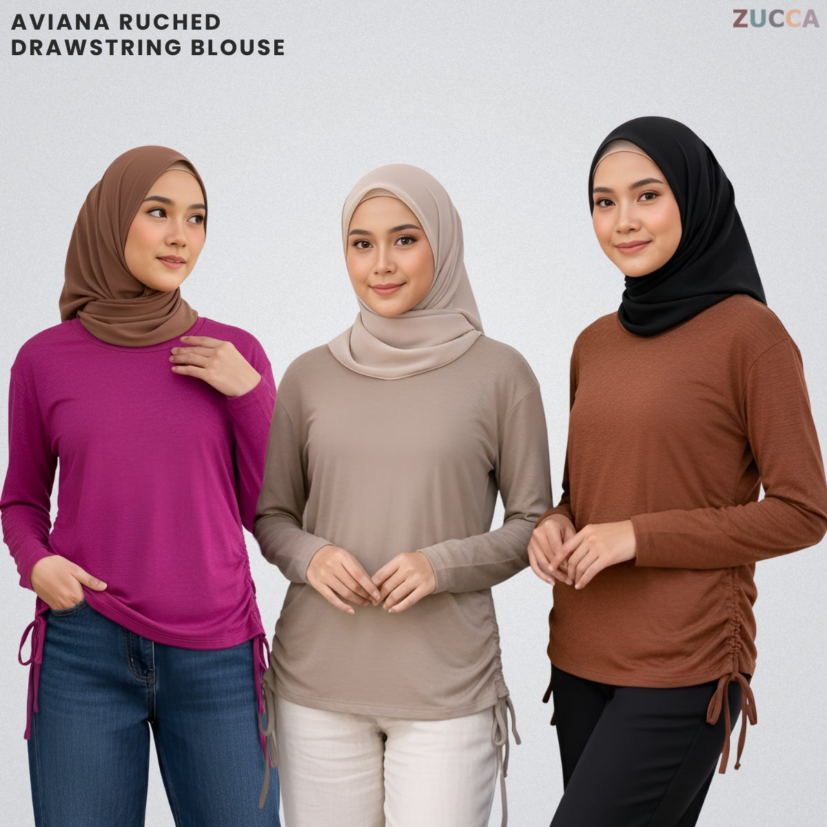 ZUCCA AVIANA RUCHED DRAWSTRING KASUAL WOMEN BLOUSE - MA121