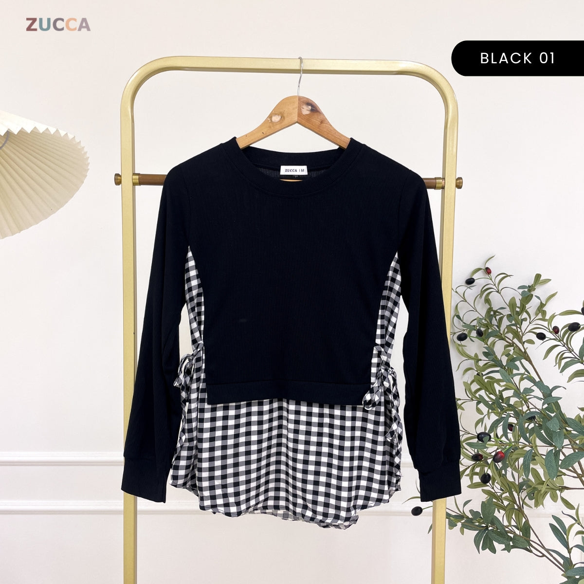 ZUCCA UQASHA GINGHAM TUNIC BLOUSE LONG SLEEVE - MA128