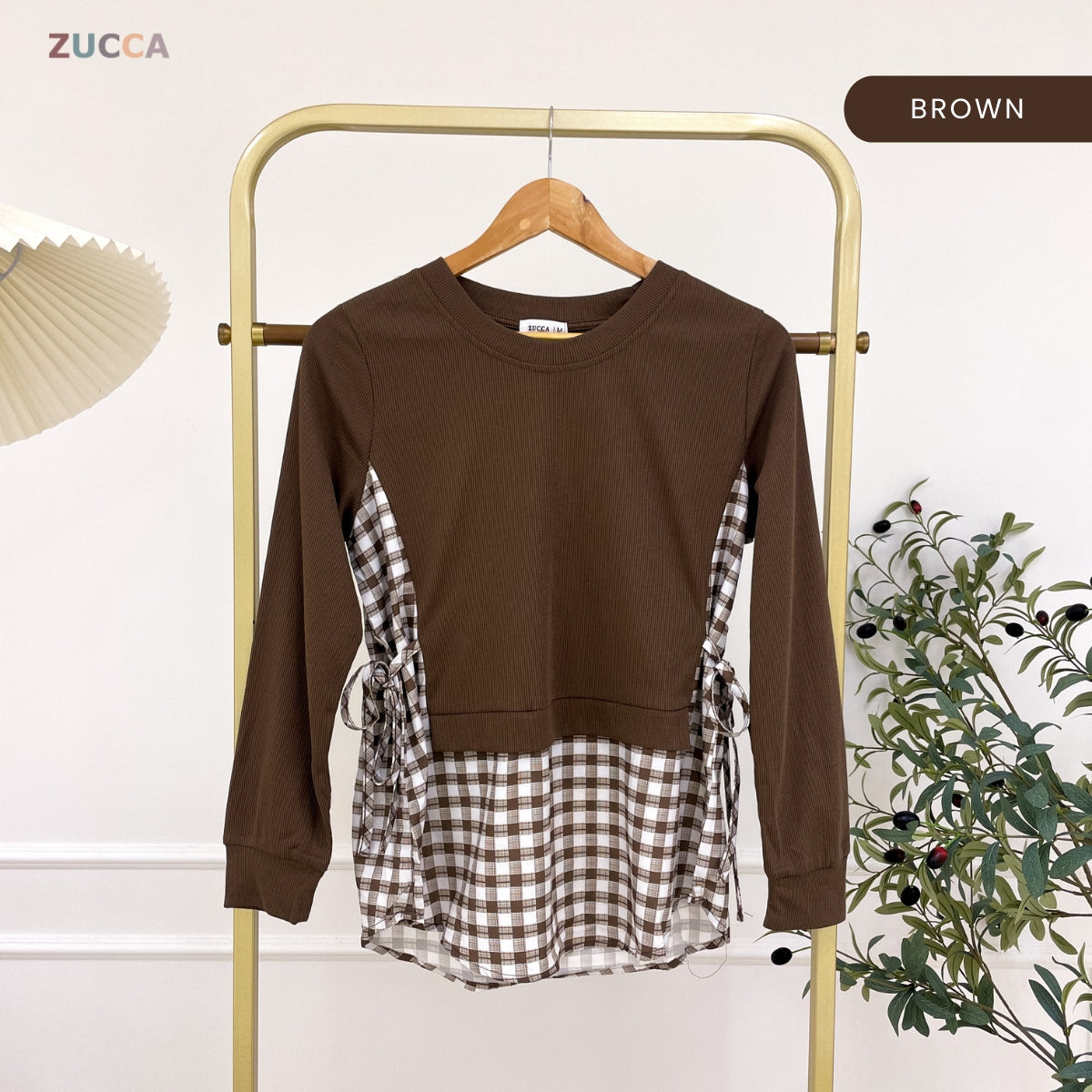 ZUCCA UQASHA GINGHAM TUNIC BLOUSE LONG SLEEVE - MA128