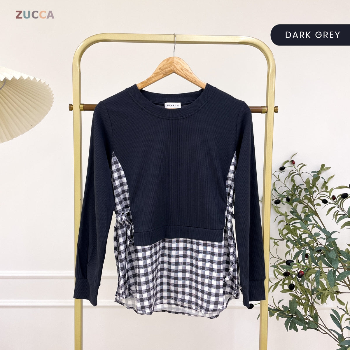 ZUCCA UQASHA GINGHAM TUNIC BLOUSE LONG SLEEVE - MA128