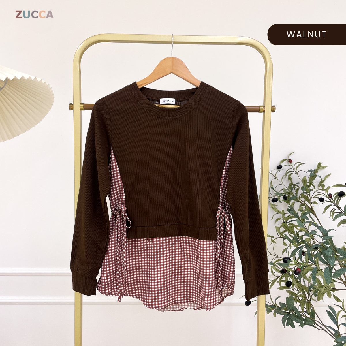 ZUCCA UQASHA GINGHAM TUNIC BLOUSE LONG SLEEVE - MA128