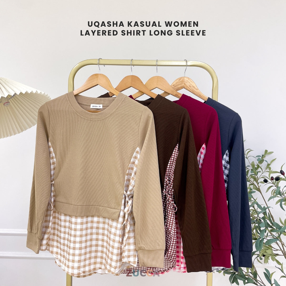ZUCCA UQASHA GINGHAM TUNIC BLOUSE LONG SLEEVE - MA128