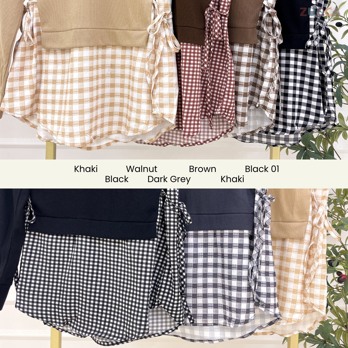 ZUCCA UQASHA GINGHAM TUNIC BLOUSE LONG SLEEVE - MA128