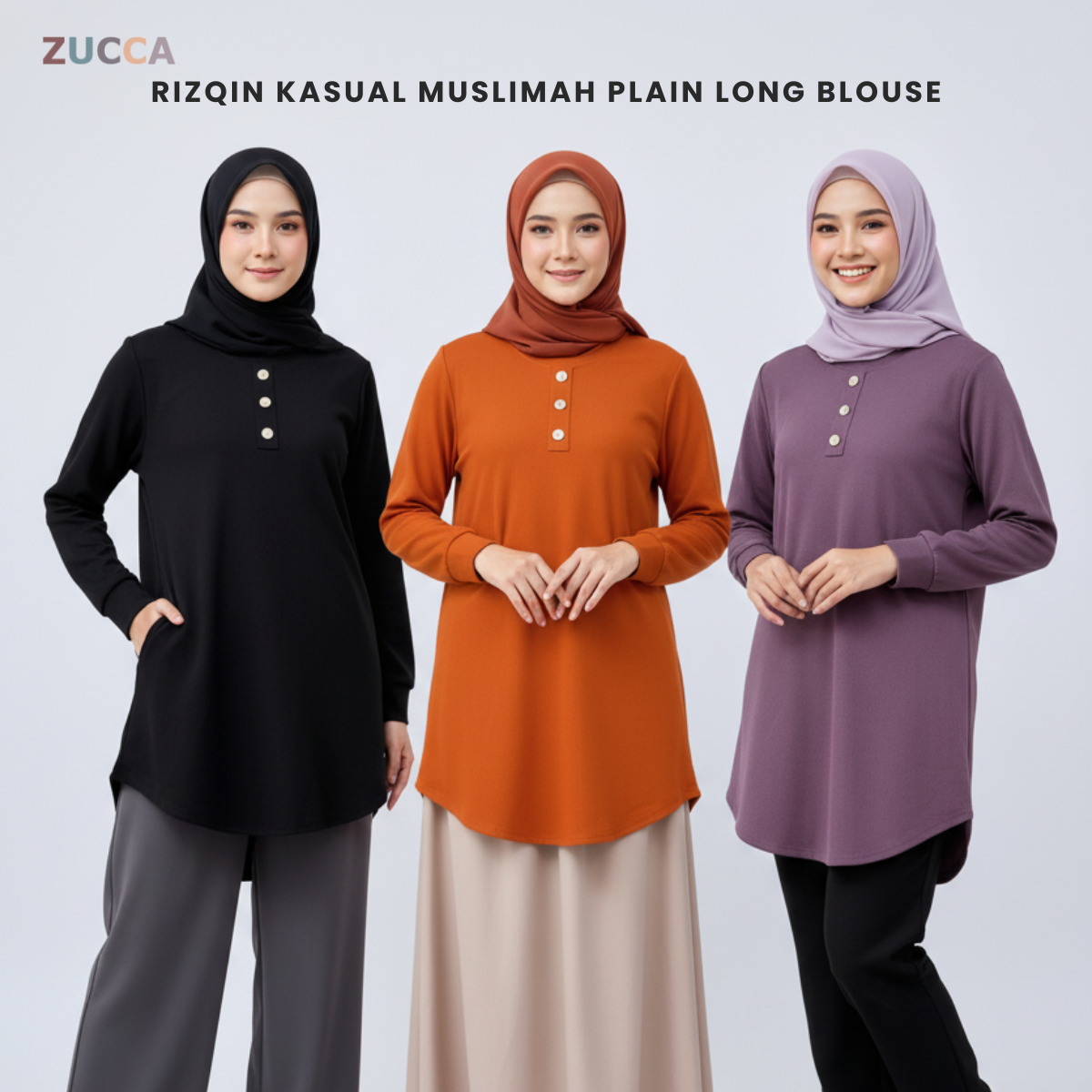 ZUCCA RIZQIN KASUAL MUSLIMAH PLAIN LONG BLOUSE - MA139