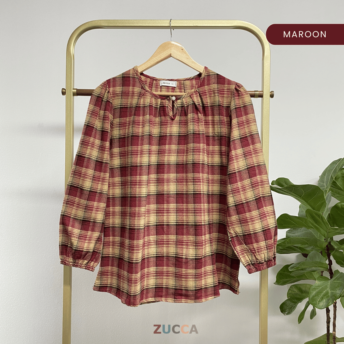 ZUCCA NANCY BLAUS WANITA KASUAL CORAK PLAID - DM282