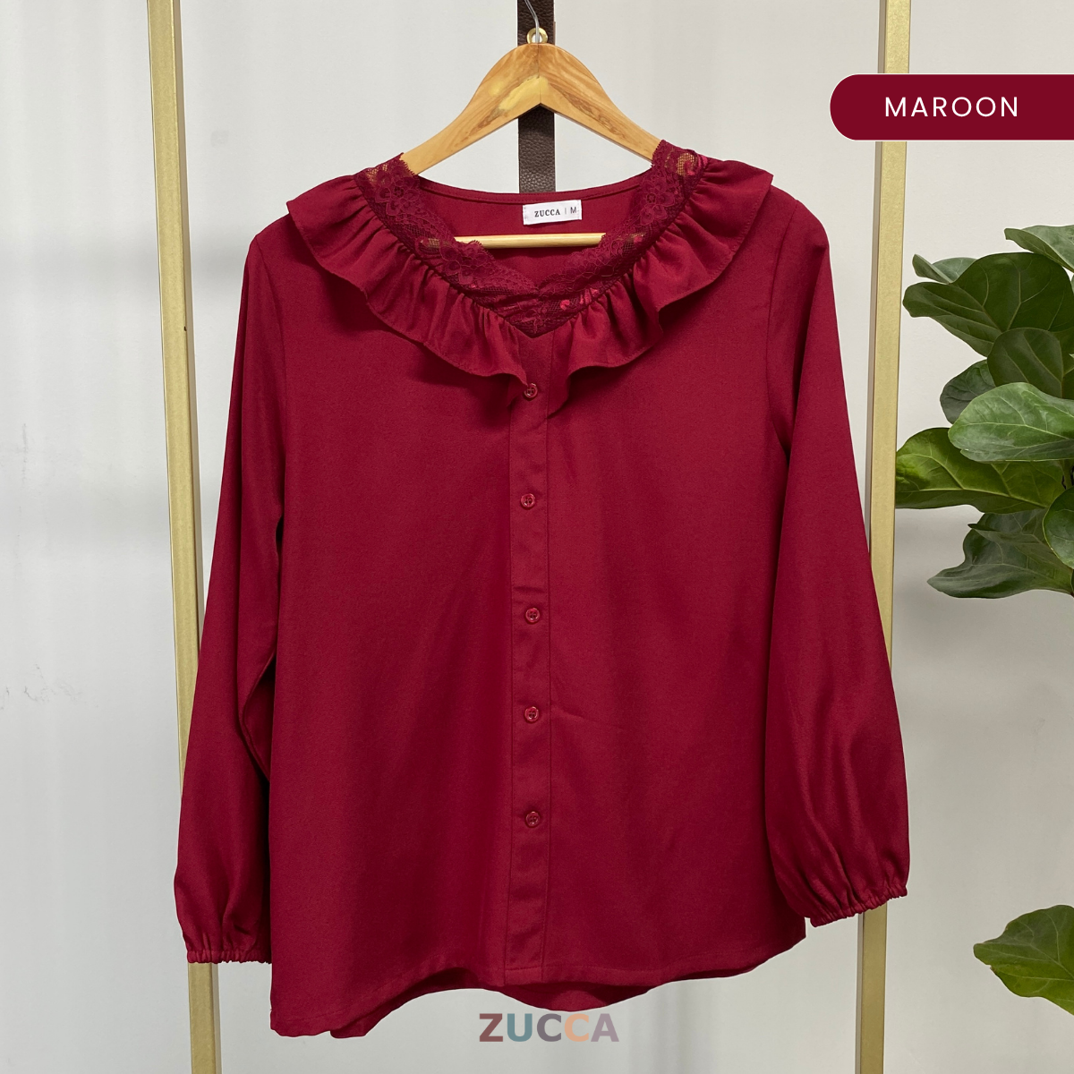 ZUCCA YUSRINA RUFFLE LACE BUTTON DETAIL BLOUSE - MA039