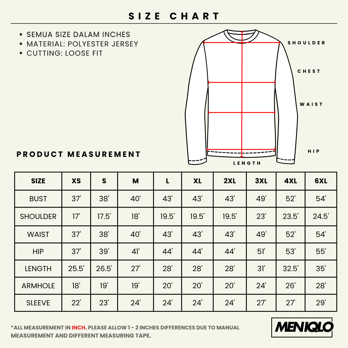 MENIQLO FELIX PLAIN UNISEX SHIRT LENGAN PANJANG XS-6XL- MC1022