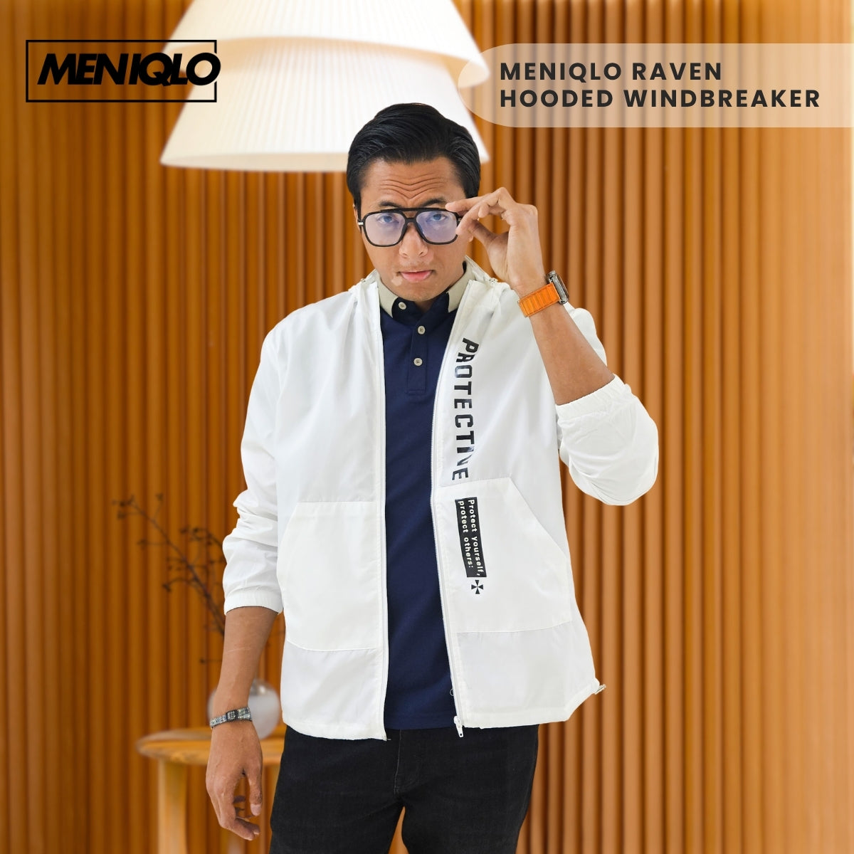 MENIQLO RAVEN HOODED WINDBREAKER BAJU LELAKI - MS005
