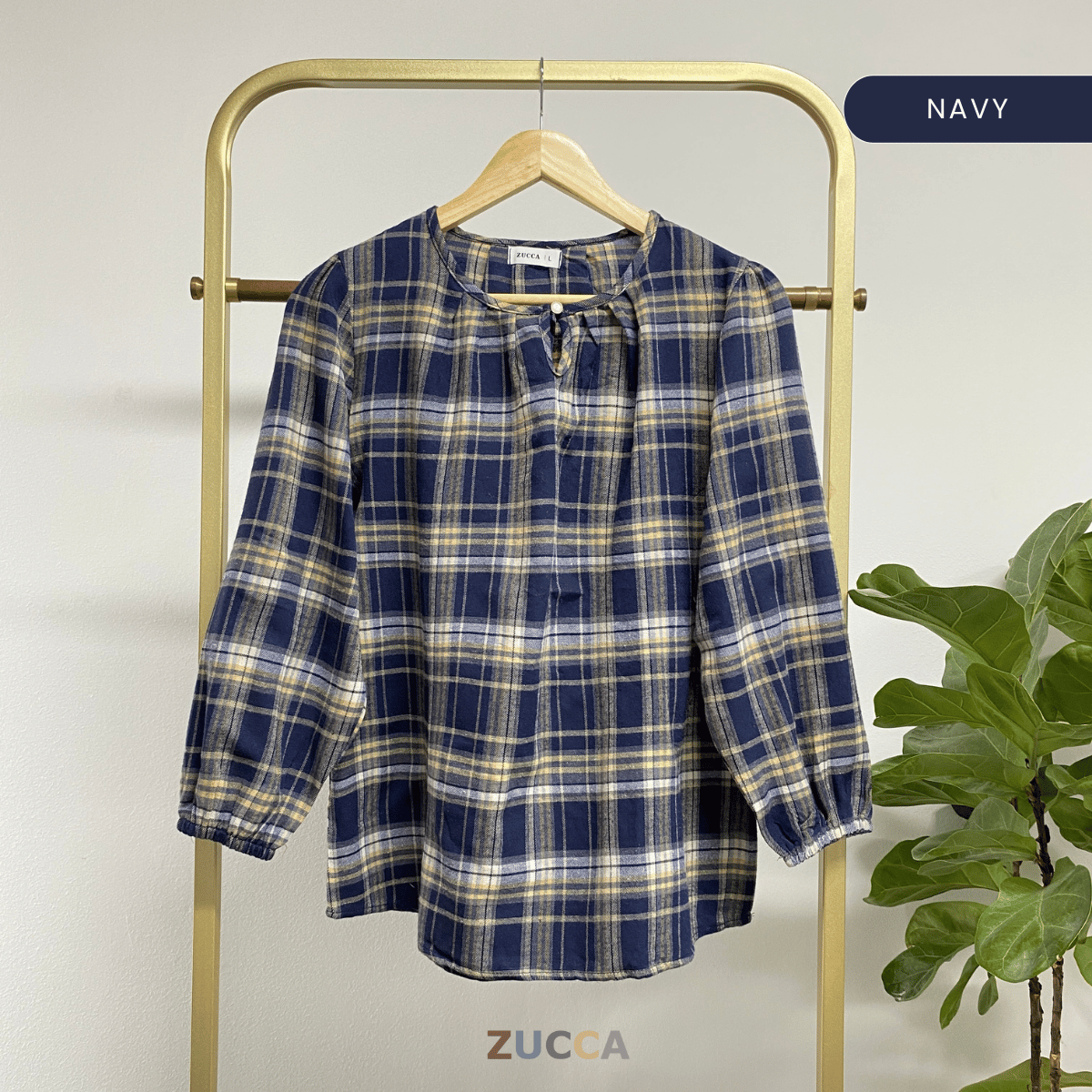 ZUCCA NANCY BLAUS WANITA KASUAL CORAK PLAID - DM282