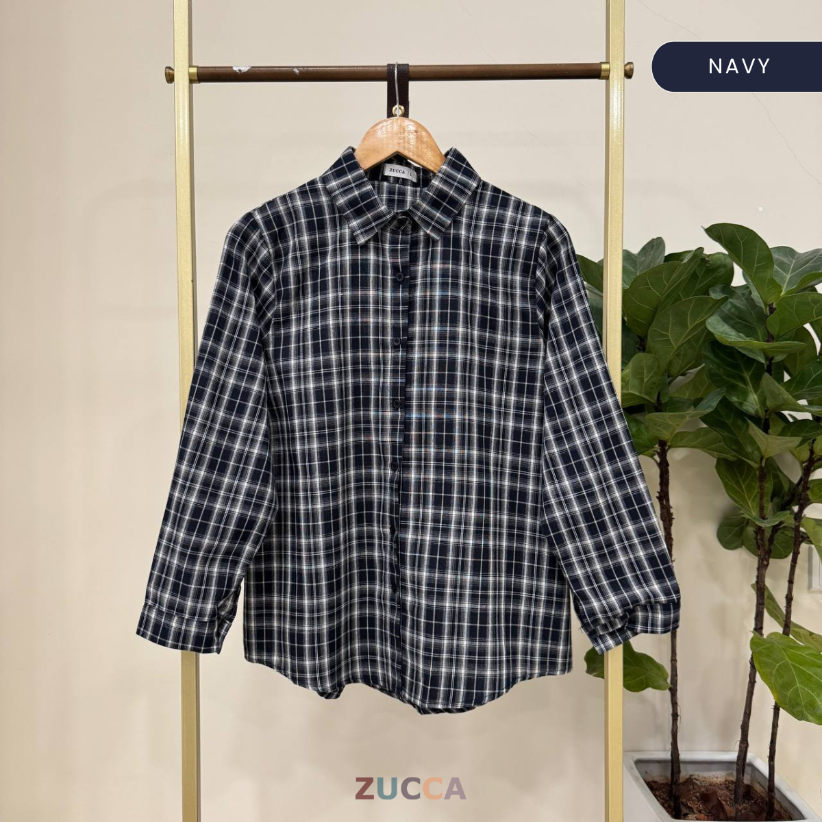 ZUCCA SARAYA FULL BUTTON CHECKERED BLOUSE - DM255