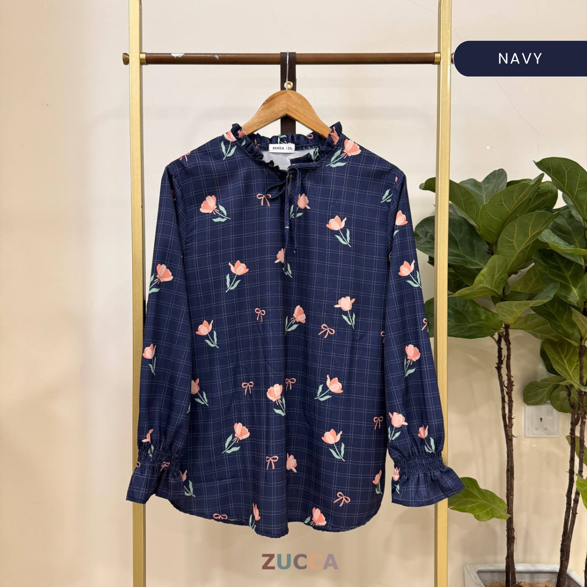 ZUCCA NIKITA BLOUSE LEHER REBEN BERCORAK FLORAL GAYA KOREA - DM248