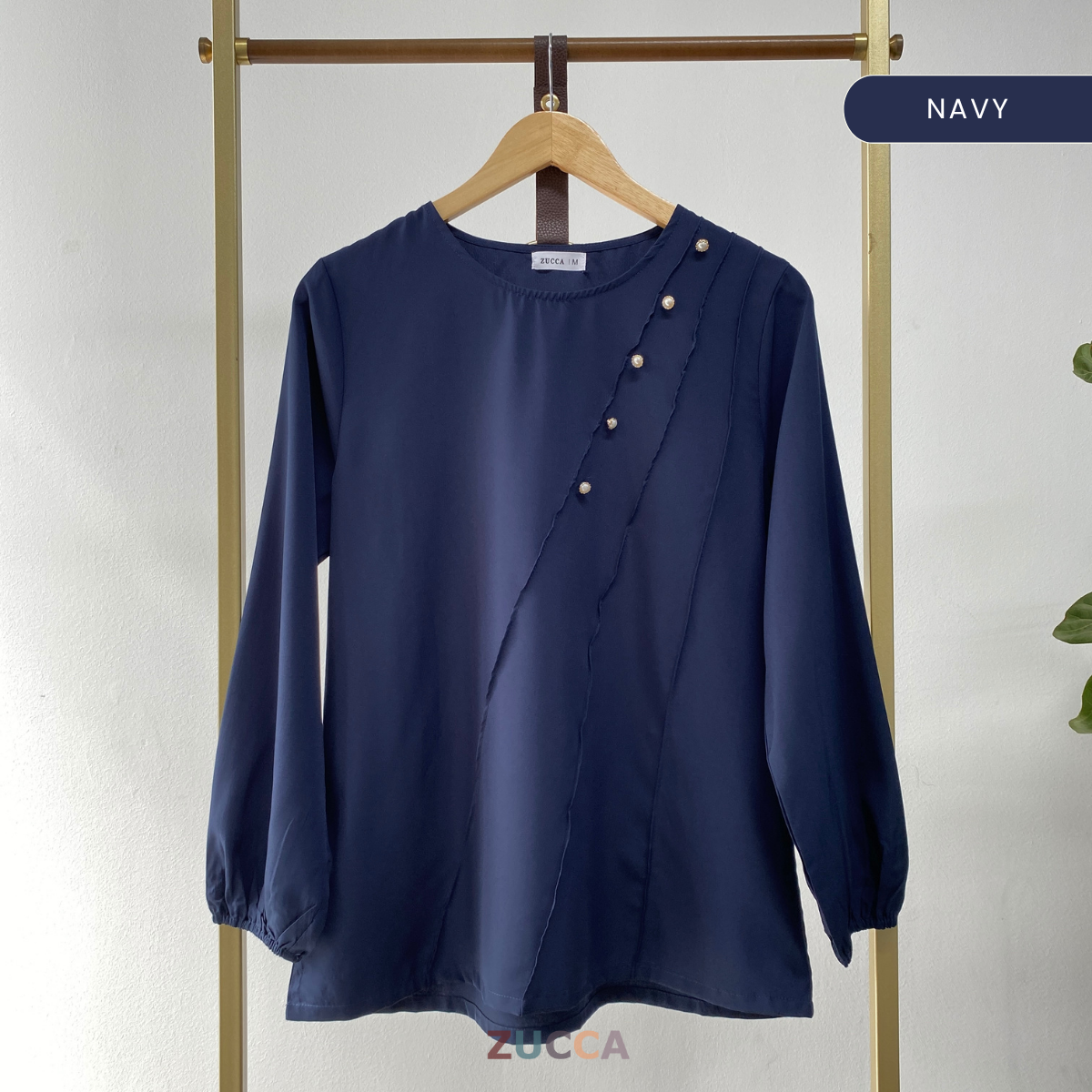 ZUCCA HILANA PLEATED PANEL PEARL DETAIL BLOUSE - MA055