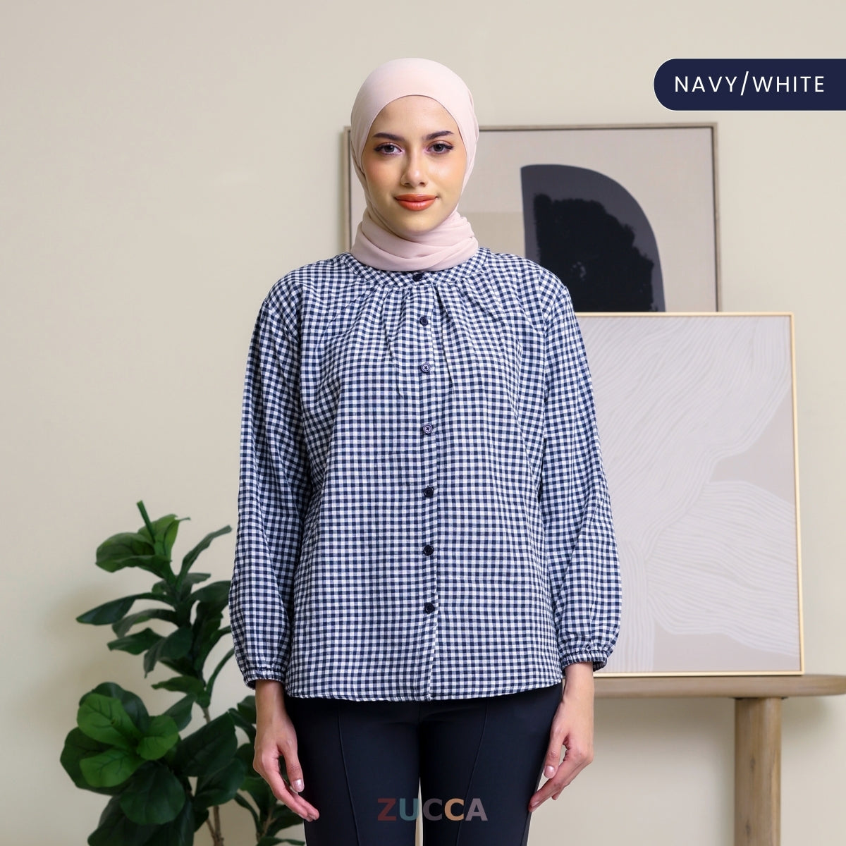 ZUCCA AMANDA BLAUS KASUAL BERPOLA GINGHAM - DM072A