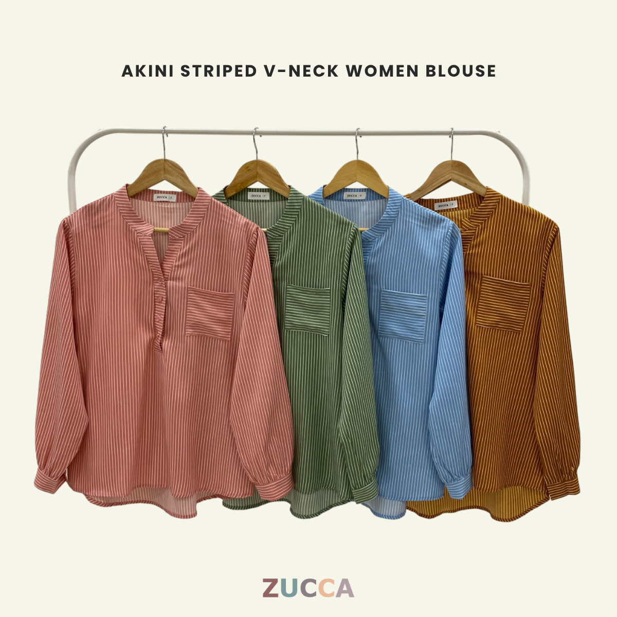 ZUCCA AKINI STRIPED V-NECK WOMEN BLOUSE - DM166 KOREAN STYLE