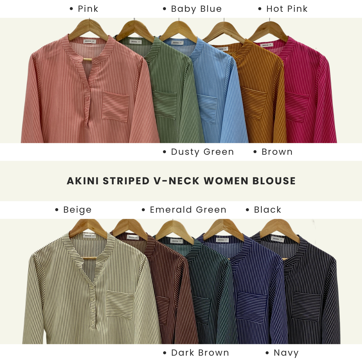 ZUCCA AKINI STRIPED V-NECK WOMEN BLOUSE - DM166 KOREAN STYLE