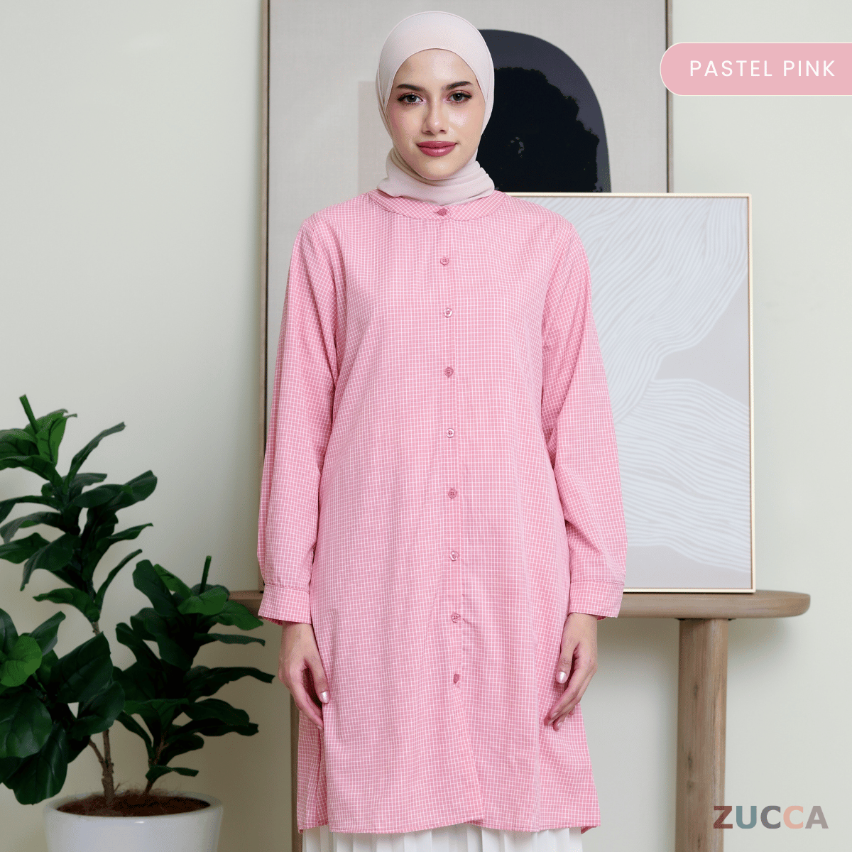 ZUCCA AVELIA GINGHAM CHECKER LONG BLOUSE - DM245 BAJU WANITA