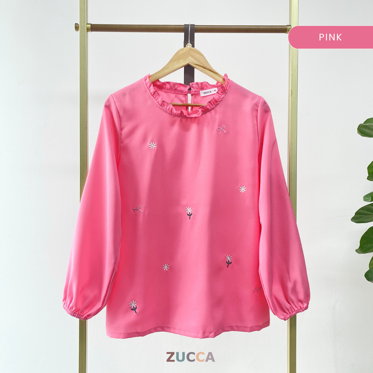 ZUCCA YUNIA SULAMAN BUNGA RUFFLED NECK BLOUSE WANITA - MA069
