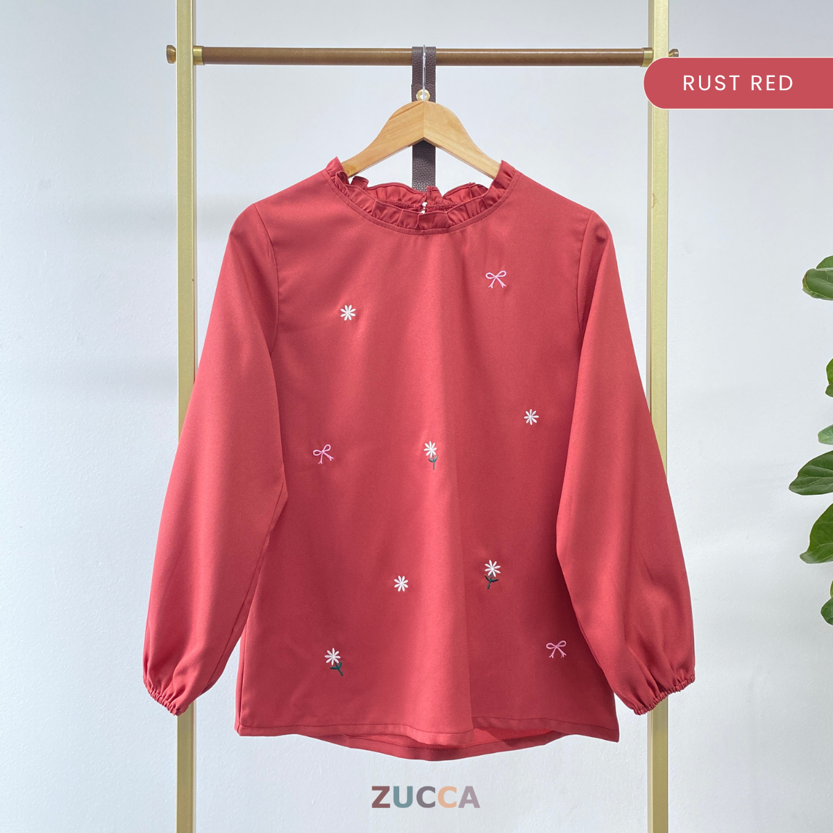 ZUCCA YUNIA SULAMAN BUNGA RUFFLED NECK BLOUSE WANITA - MA069