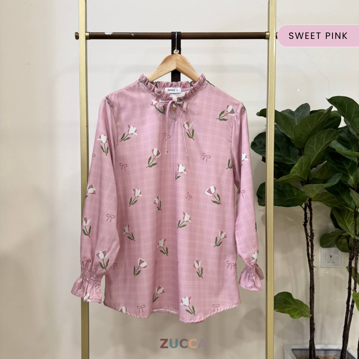 ZUCCA NIKITA BLOUSE LEHER REBEN BERCORAK FLORAL GAYA KOREA - DM248