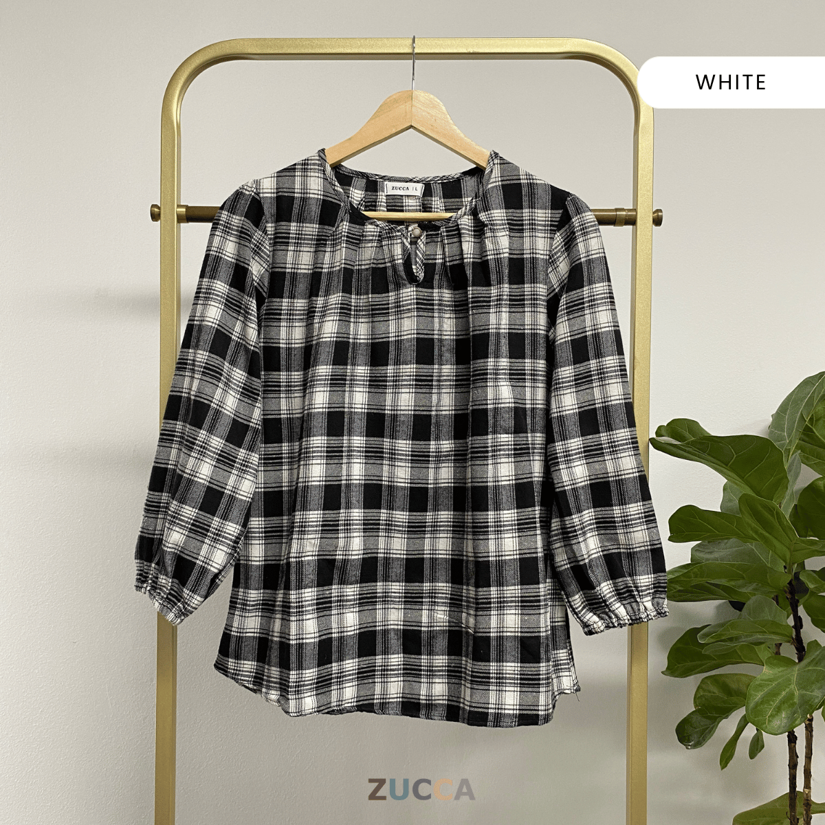 ZUCCA NANCY BLAUS WANITA KASUAL CORAK PLAID - DM282